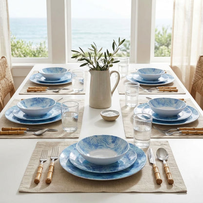 Azure Ripple 24-Piece Porcelain Dinner Set