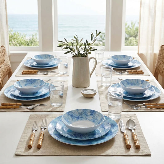 Azure Ripple 24-Piece Porcelain Dinner Set
