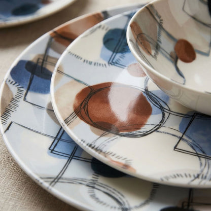 Sora Geometric Porcelain Dinner Set | 24 Pieces Family Tableware Collection