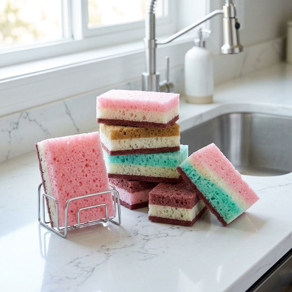Multi-Layer Kitchen Cleaning Sponges – 5 Pieces | Non-Scratch Kitchen Sponge | All-in-One Dishwashing Tool