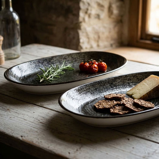 Bhule Oval Serving Porcelain Platters – Set of 2 (30 × 18.5 cm)