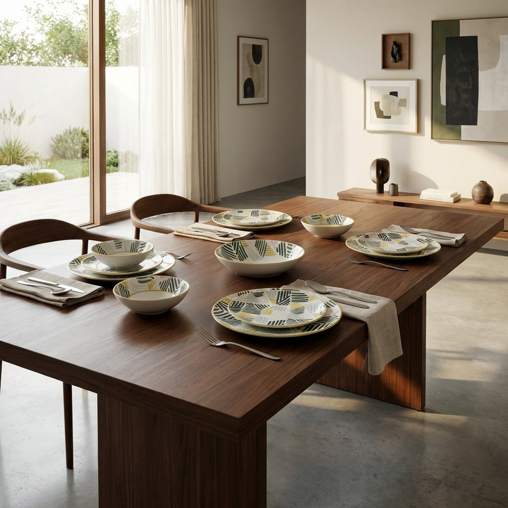 Vrich 24-Piece Dinner Set | Soft Pastel Line Design | Premium Microwave & Dishwasher Safe Porcelain