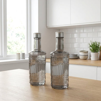 Girlux 1100ml Textured Glass Water Bottles – Set of 2 | Juice & Beverage Bottles