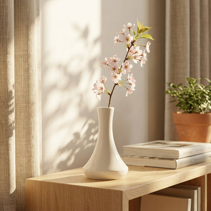Luvu White Ceramic Vase | Wide Base Bottle Vase