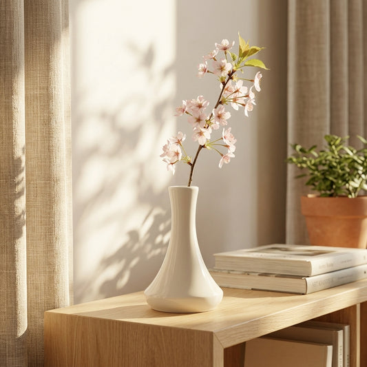 Luvu White Ceramic Vase | Wide Base Bottle Vase