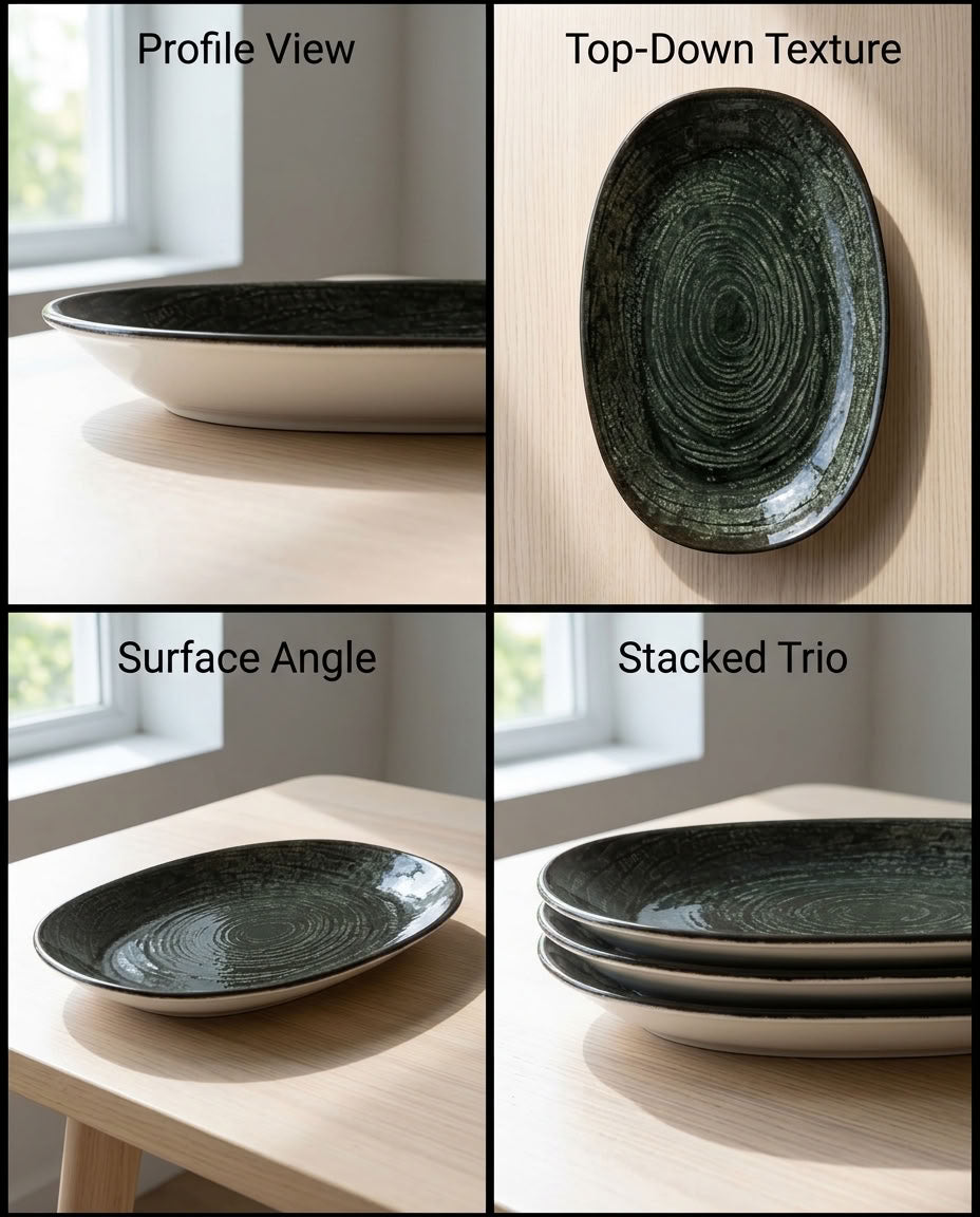 Bhule Oval Serving Porcelain Platters – Set of 2 (30 × 18.5 cm)
