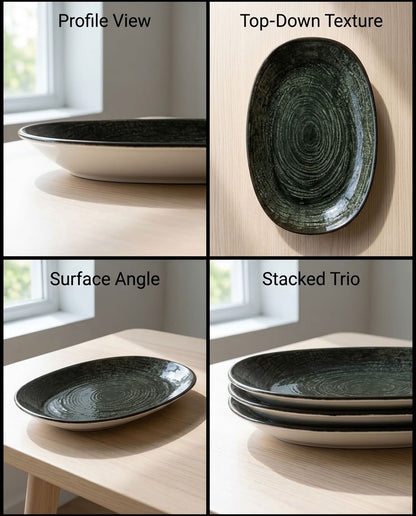 Bhule Oval Serving Porcelain Platters – Set of 2 (30 × 18.5 cm)