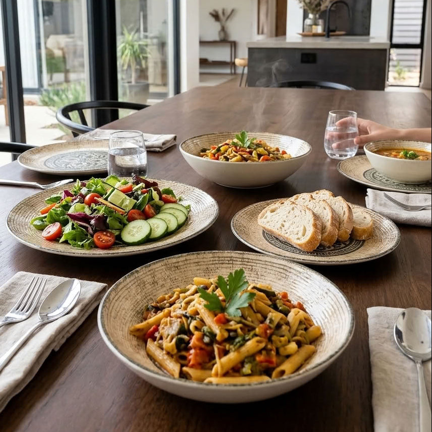 Mosaic Heritage dinnerware – dining room lifestyle scene
