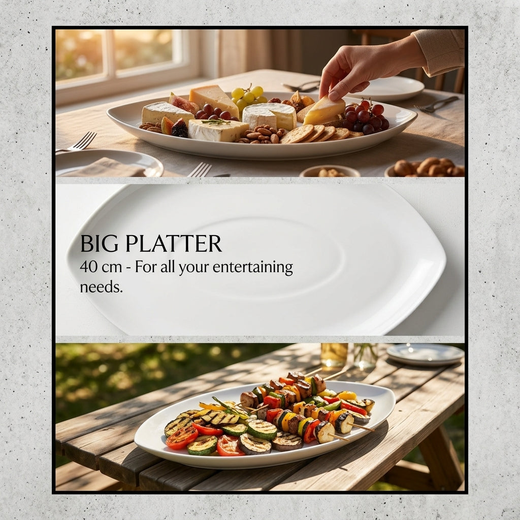 Eyerg Serving Porcelain Platter| White Porcelain Serving Platter (40 cm)