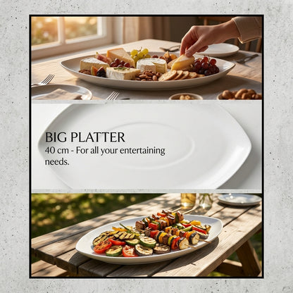 Eyerg Serving Porcelain Platter| White Porcelain Serving Platter (40 cm)