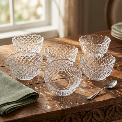 Diamond Glass Bowls Set of 6 Pieces | 11 cm bowls for everyday use