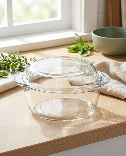 Bakroast Round Glass Casserole with Multi-Use Lid | Borosilicate Cookware | Made in Turkey