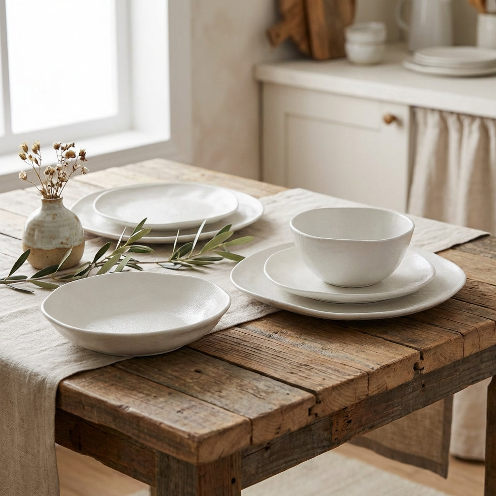 Modern Curve Dinnerware Set – Minimalist dinner set 24 porcelain Plates & Bowls