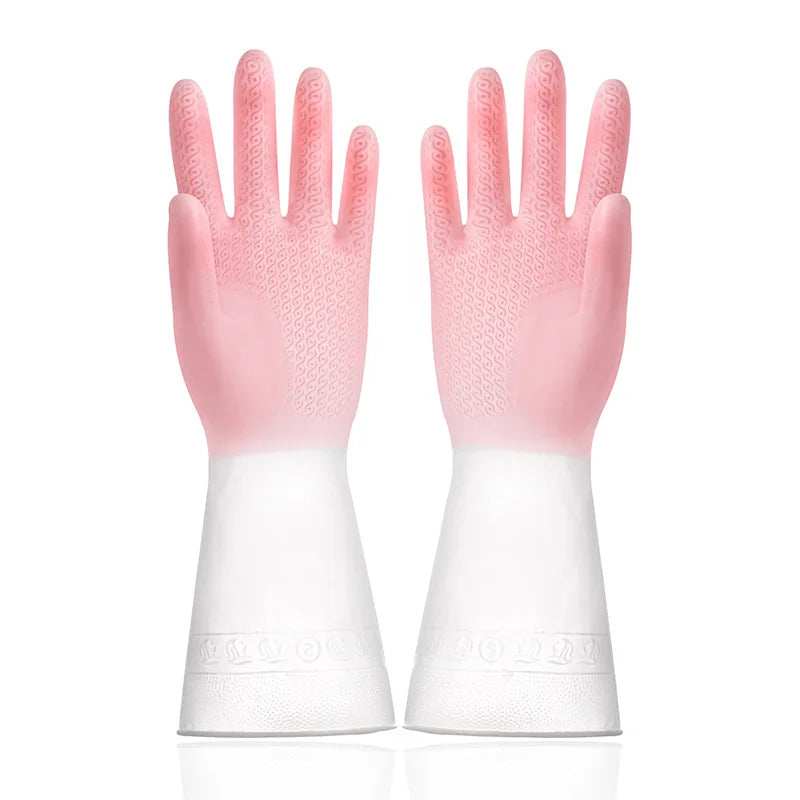 Pair of pink and white gloves on a white background