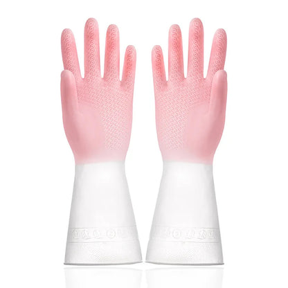 Pair of pink and white gloves on a white background
