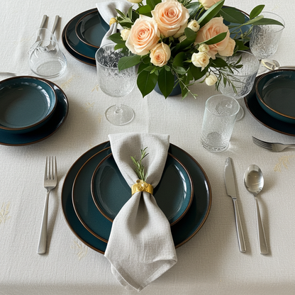 Teal-Ocean 12 Plate Modern Dinner Set serving 4 people