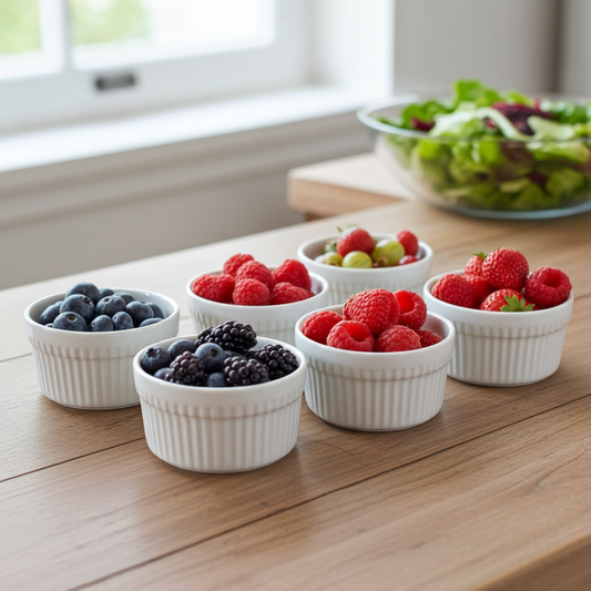 White Porcelain Ramekins 6-Piece Set | Oven, Microwave & Freezer Safe | Perfect for Soufflés, Crème Brûlée & Egyptian Desserts