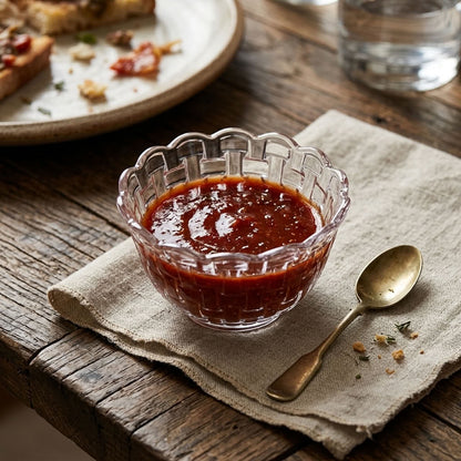11 cm clear patterned glass bowl with dipping sauce