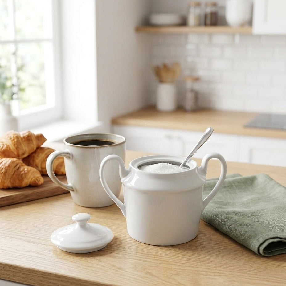 Makroon Sugar Porcelain Cup with Lid  | Elegant Sugar Jar for Tea & Coffee Serving