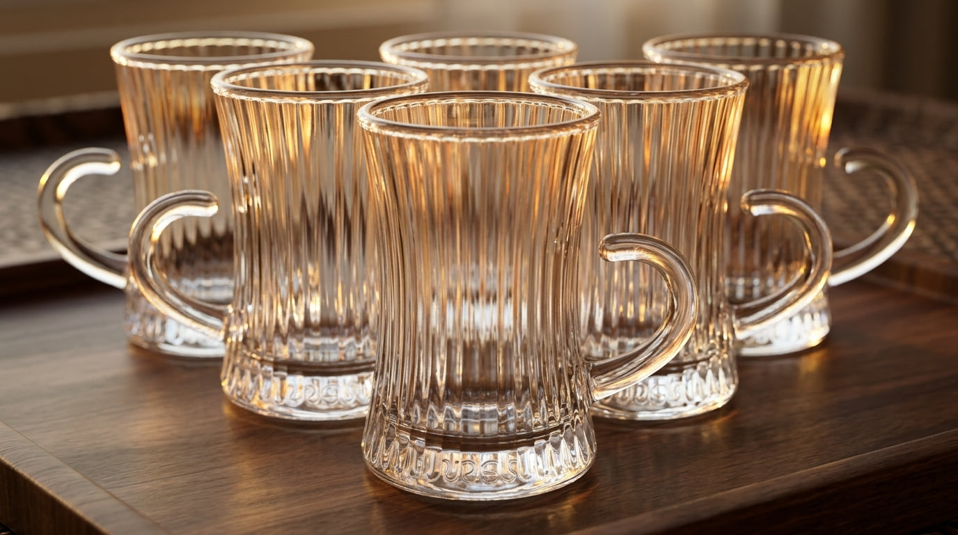 Mulid Ribbed Turkish Coffee 100ml Glass Cup Set of 6