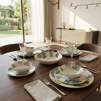Vrich 24-Piece Dinner Set | Soft Pastel Line Design | Premium Microwave & Dishwasher Safe Porcelain