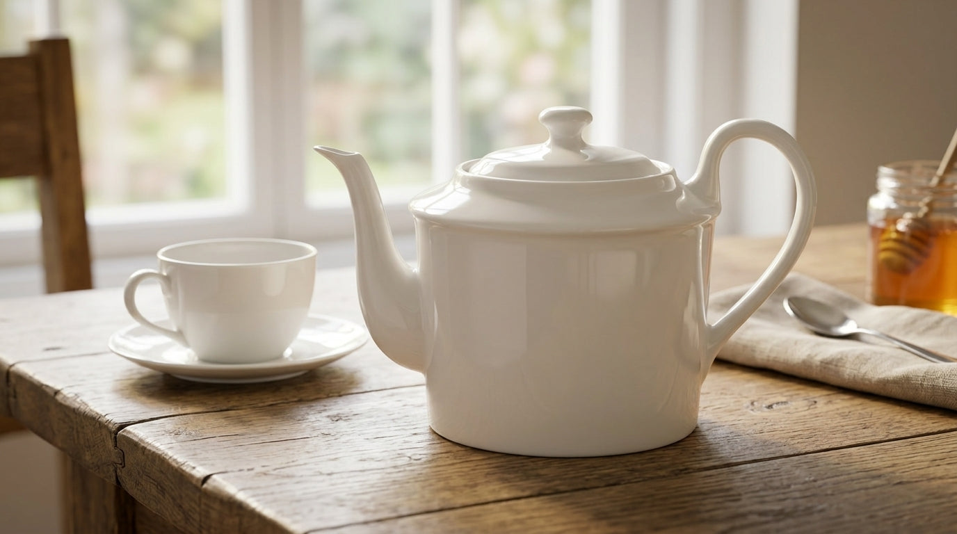 Makroon White Ceramic Teapot - 900 ml