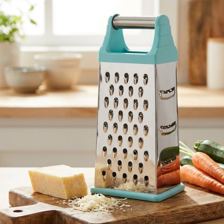 Box grater with a kitchen setting in the background