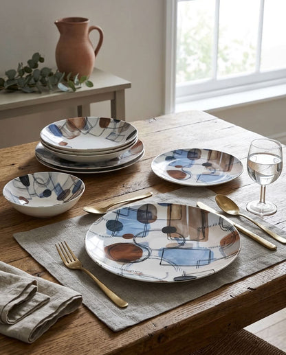 Sora Geometric Porcelain Dinner Set | 24 Pieces Family Tableware Collection