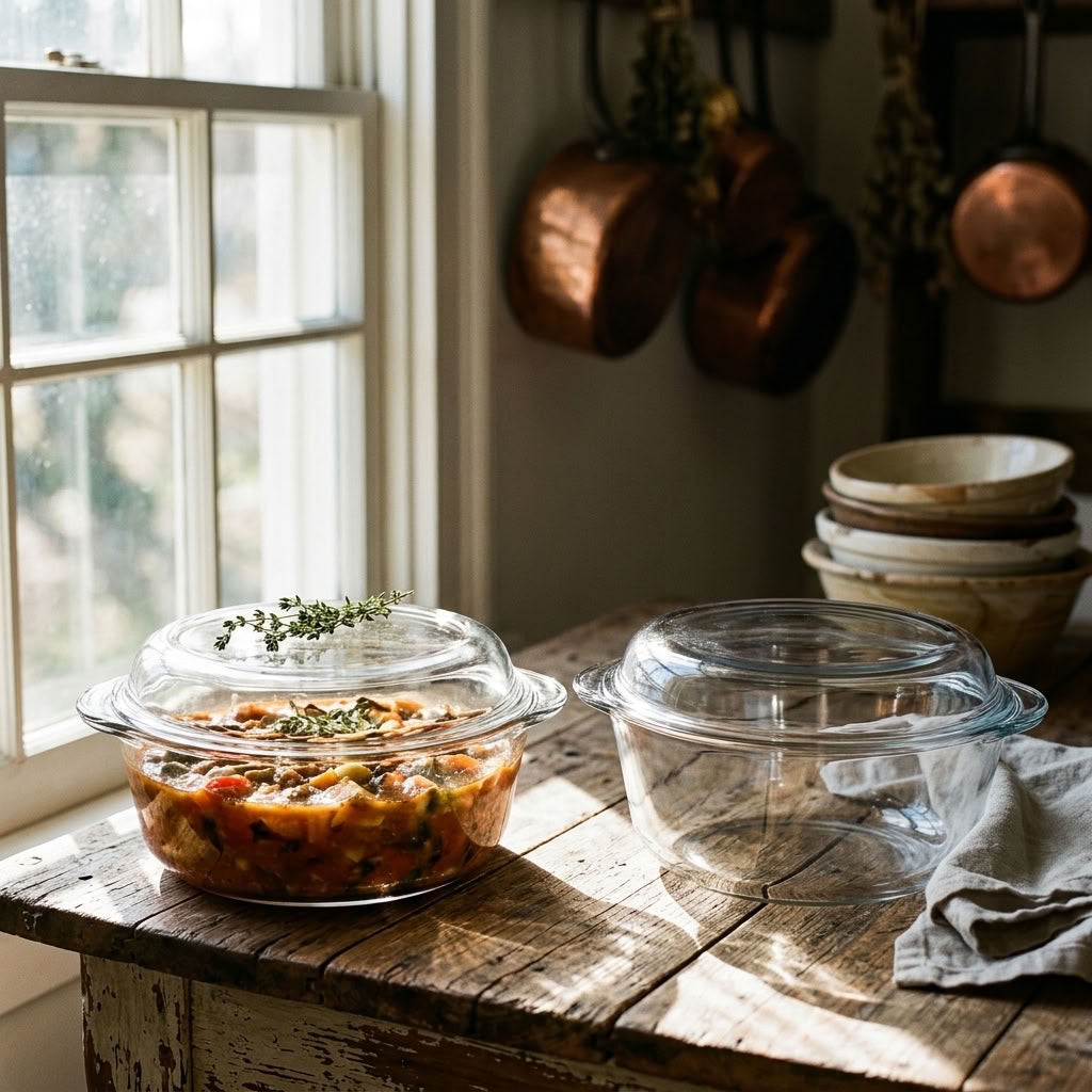 Bakroast Round Glass Casserole 19cm with Multi-Use Lid | Borosilicate Cookware | Made in Turkey