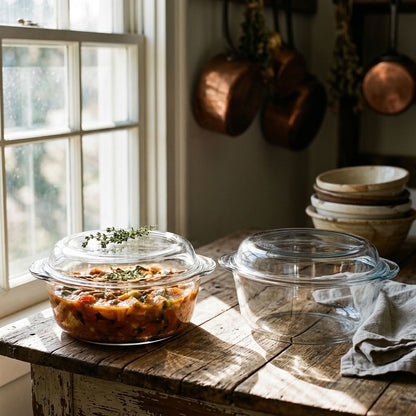 Bakroast Round Glass Casserole 19cm with Multi-Use Lid | Borosilicate Cookware | Made in Turkey