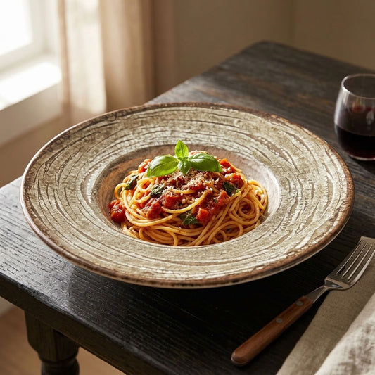Rustic Terra 28 cm Porcelain Pasta Plate Made in Turkey | Rustic Pasta Dish