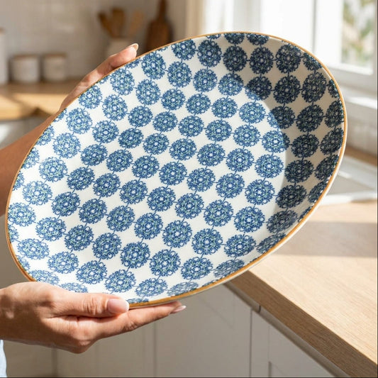 Floral Serving Porcelain Platter| Large Platter (36 × 28 cm)