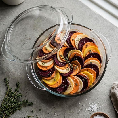 Bakroast Round Glass Casserole 19cm with Multi-Use Lid | Borosilicate Cookware | Made in Turkey