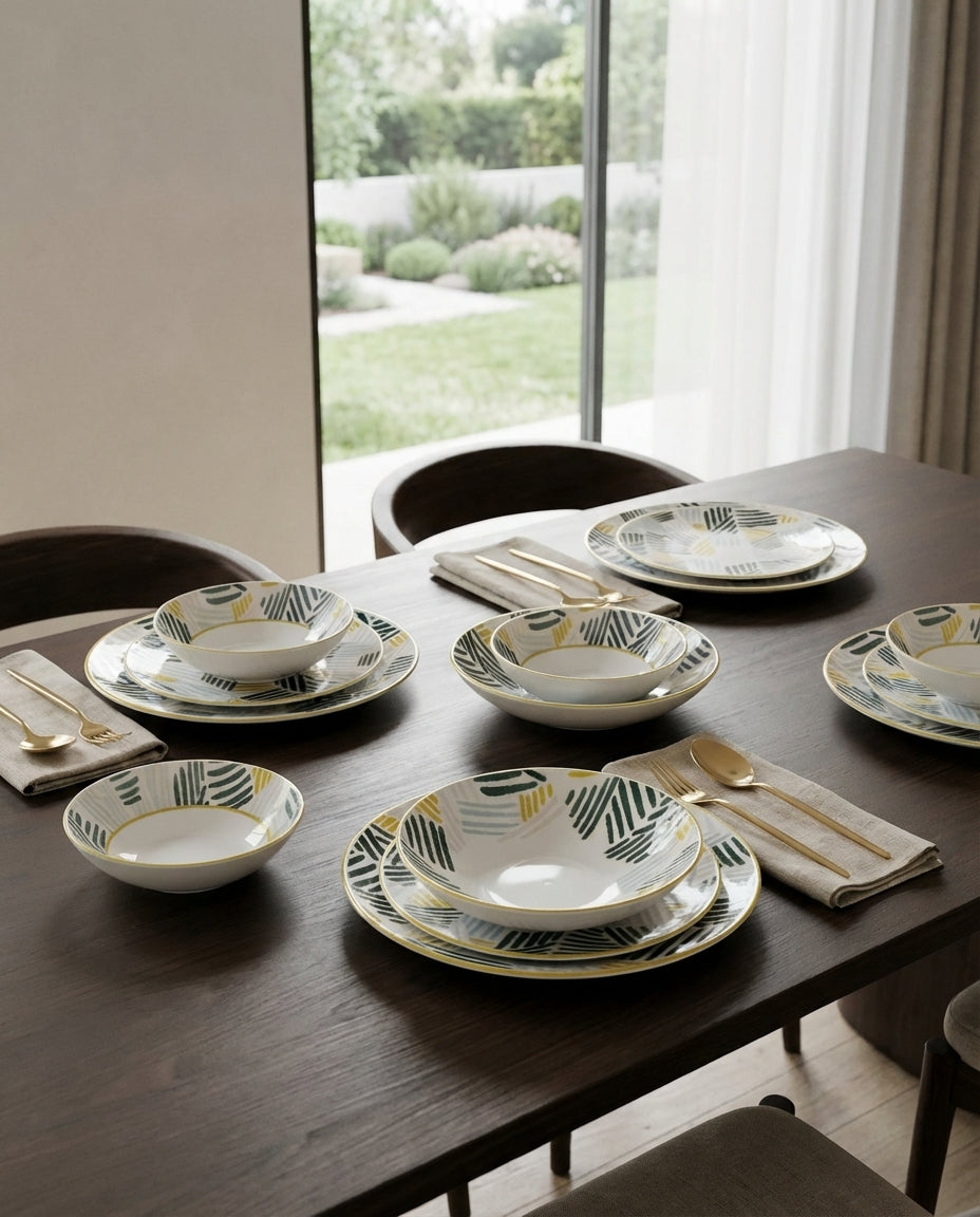Vrich 24-Piece Dinner Set | Soft Pastel Line Design | Premium Microwave & Dishwasher Safe Porcelain