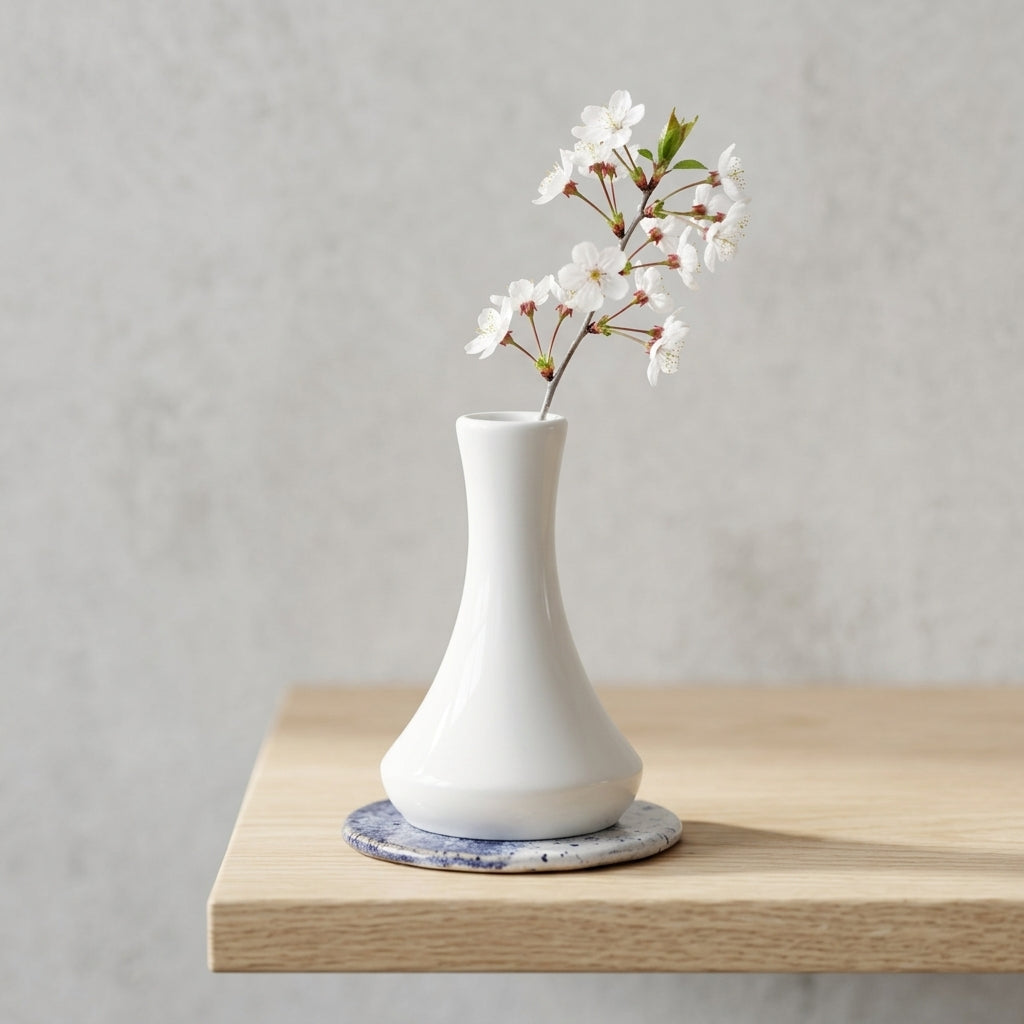 Luvu White Ceramic Vase | Wide Base Bottle Vase