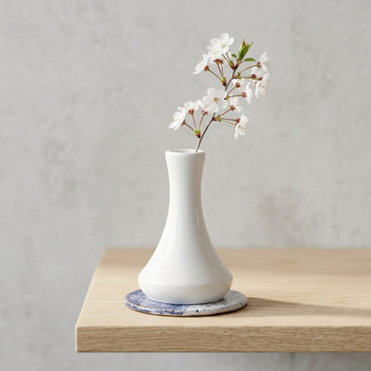 Luvu White Ceramic Vase | Wide Base Bottle Vase
