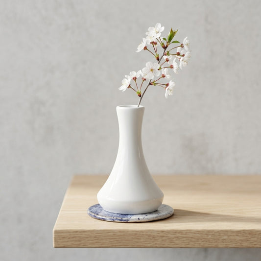 Luvu White Ceramic Vase | Wide Base Bottle Vase