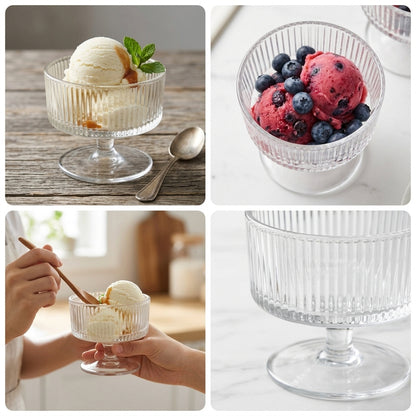 Dessert Coupe Glass Bowls Set of 6 | 180 ml Ribbed Glass Ice Cream Cups