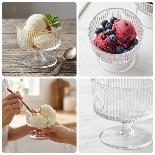 Dessert Coupe Glass Bowls Set of 6 | 180 ml Ribbed Glass Ice Cream Cups