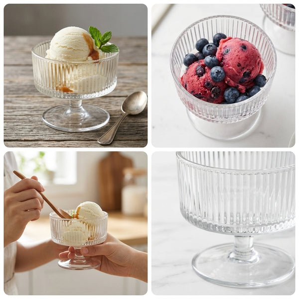 Dessert Coupe Glass Bowls Set of 6 | 180 ml Ribbed Glass Ice Cream Cups