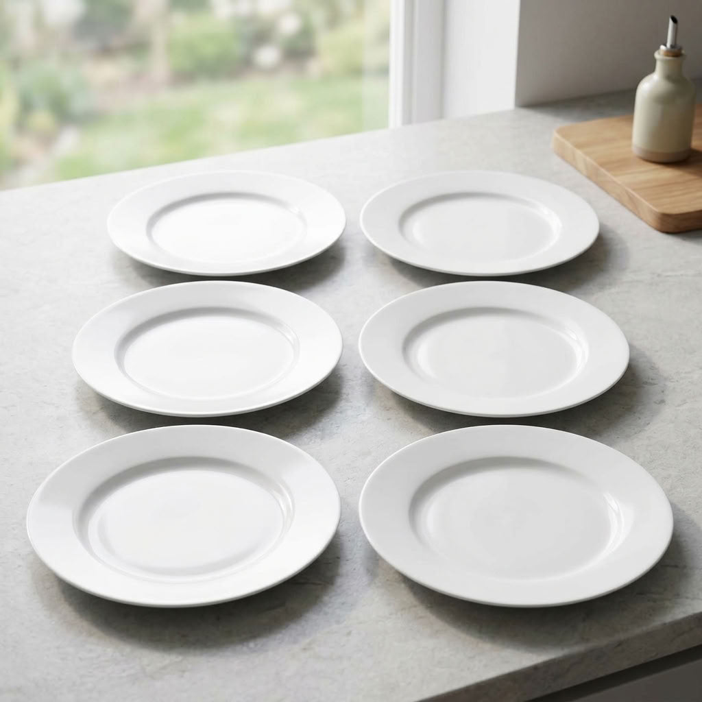 Six-piece set of white 19 cm plates