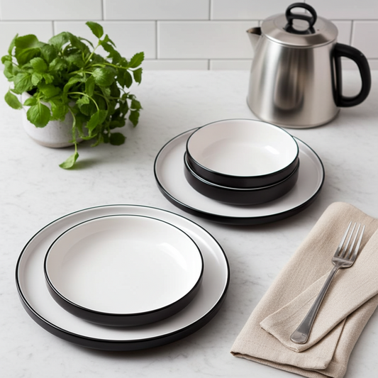 Neoblack 30 Plate Modern Porcelain Dinner Set