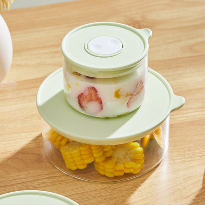 Container with a lid holding corn on a wooden surface