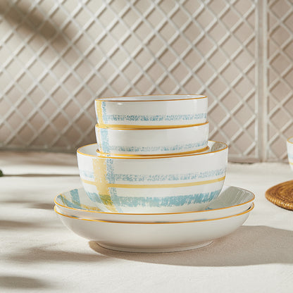 Seafood 10-Piece Ceramic Dinnerware Set – Bowls & Deep Plates for Everyday Dining- Serving 4 People