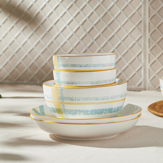 Seafood 10-Piece Ceramic Dinnerware Set – Bowls & Deep Plates for Everyday Dining- Serving 4 People